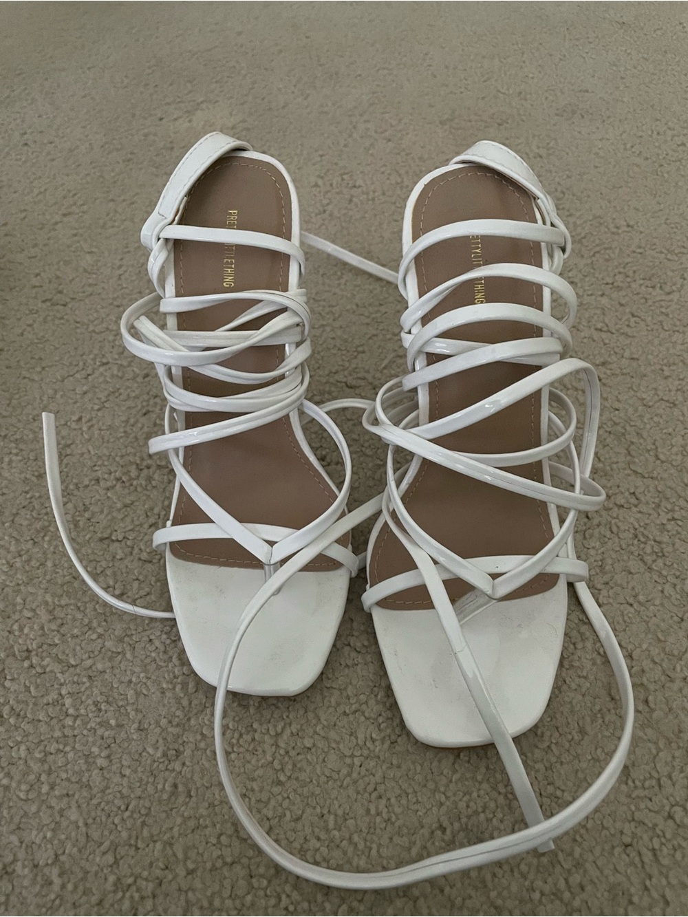 PrettyLittleThing White Strappy Lace-Up Heeled Sandals